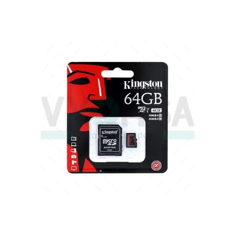 Tarjeta de Memoria KINGSTON Micro SD 64GB 4K Con Adaptador 90MB/S R