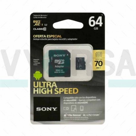 Tarjeta de Memoria SONY Micro SD 64GB Clase 10 Con Adaptador