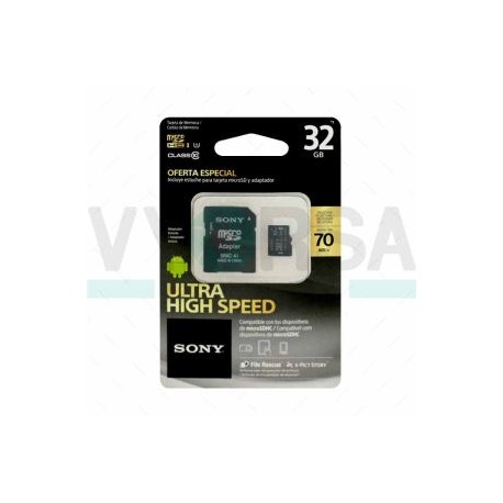 Tarjeta de Memoria SONY Micro SD 32GB Clase 10 Con Adaptador