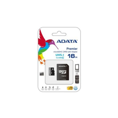 Tarjeta de Memoria ADATA Micro SDHC 16GB con Adaptador Clase 10