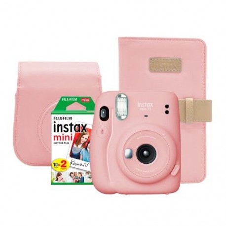 Cámara Fuji Instax Mini 11 Rosa + 2 Pack + Accesorios