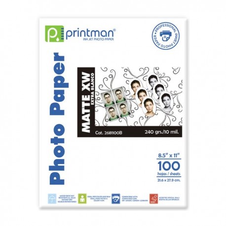 Papel PRINTMAN 8.5X11 Mate Extra Blanco 100H 10mils/240grs