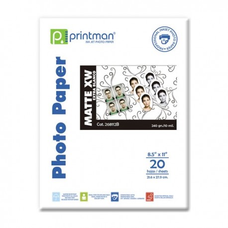 Papel PRINTMAN 8.5X11 Mate Extra Blanco 20H 10.5mils/240grs